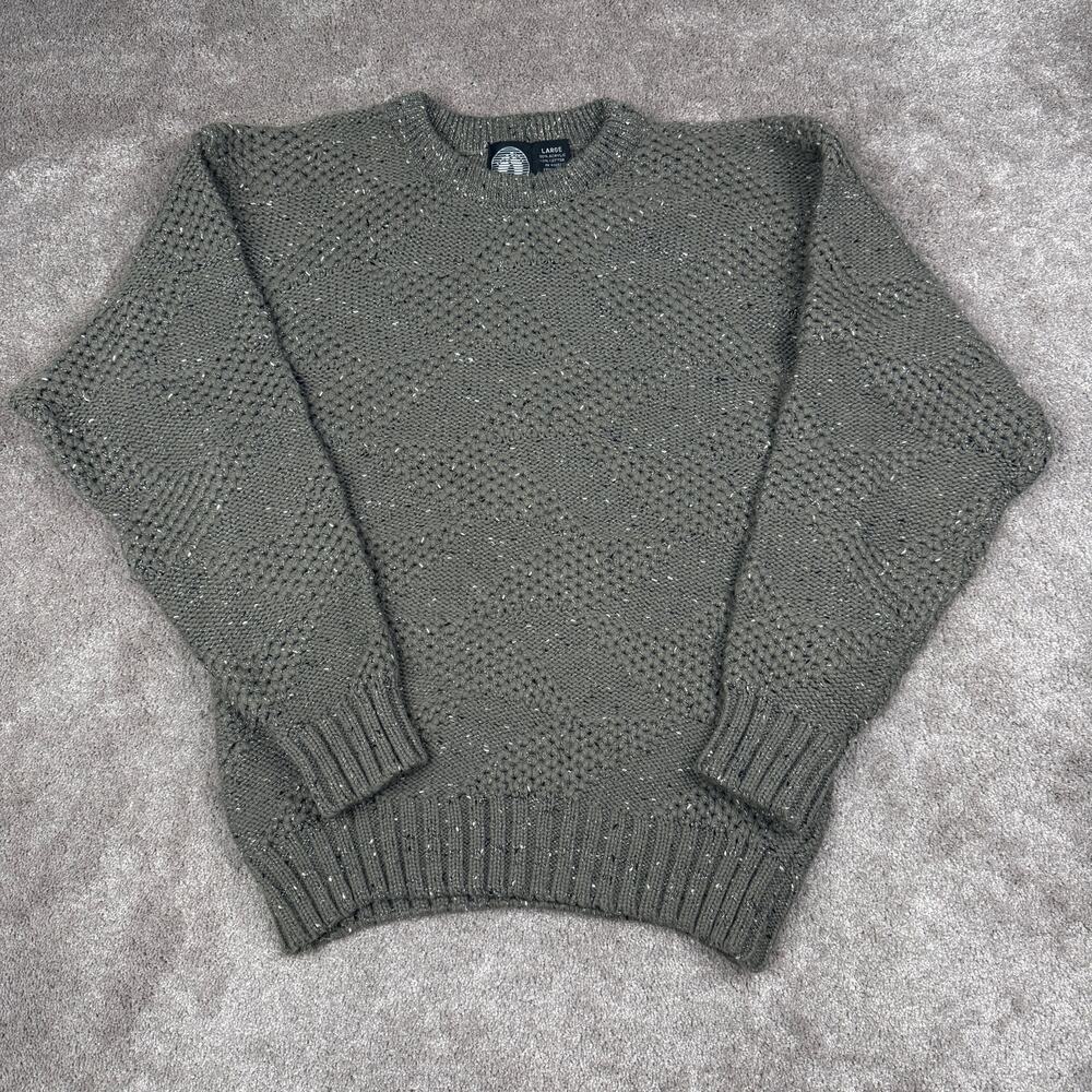 Vintage Hang Ten Size Large Brown Chunky Knit Crewneck Sweater 80s Grandpa